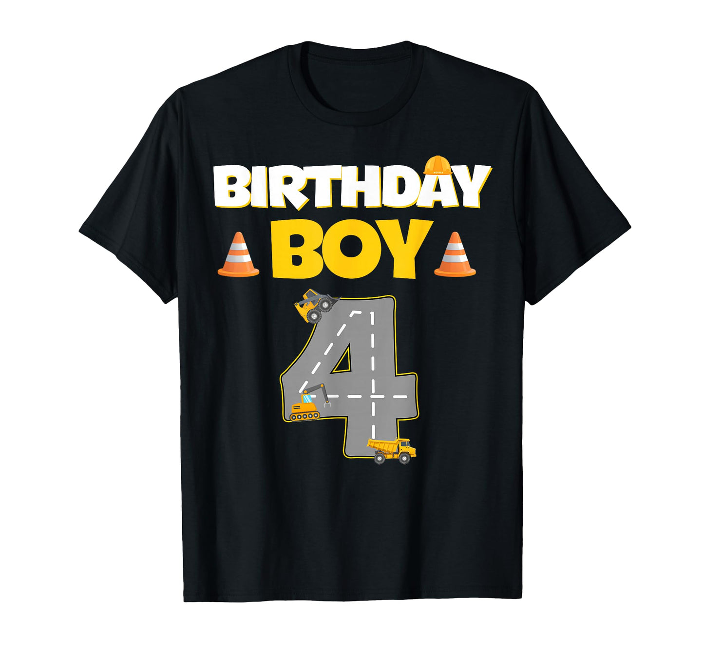 Kids 4th Birthday Boy Excavator Construction 4 Year Old Boys T-Shirt