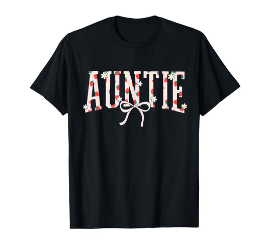 Auntie Strawberry Floral Coquette Bow Cute Aunt Girls Women T-Shirt