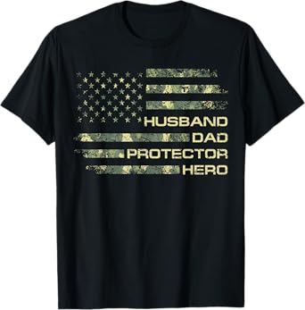 Husband Dad Protector Hero For Christmas Camo American Flag T-Shirt