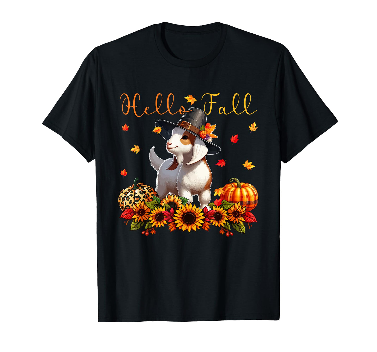 Fall Thanksgiving Goat Costume Autumn Leopard Pumpkins T-Shirt