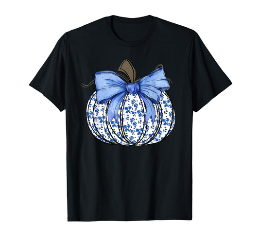 Coquette Bow Pumpkin Autumn Fall Y'all Leaves Thanksgiving T-Shirt