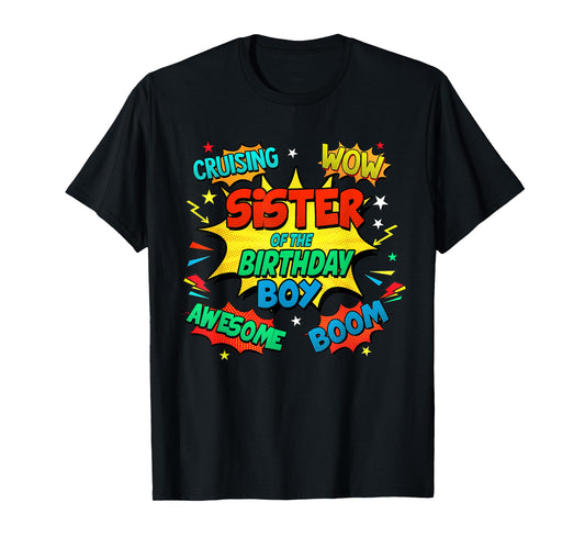 Aunt of The Birthday Boy Shirt Mother Superhero Comic Party T-Shirt