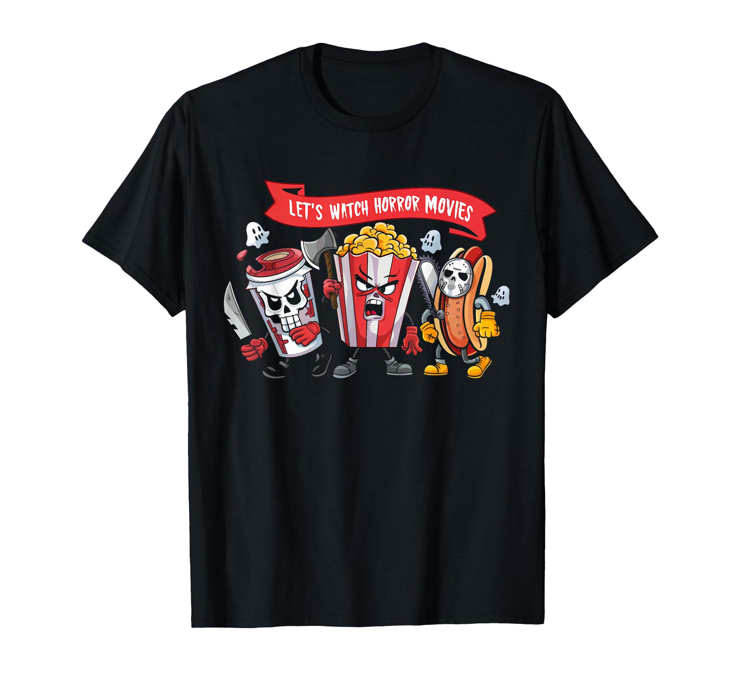 Lets Watch Horror Movies Lover Shirt Fun Halloween Skeleton T-Shirt