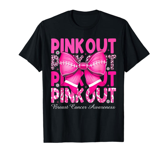 Pink Out Breast Cancer Football Coquette Bow Mom Girls Women T-Shirt