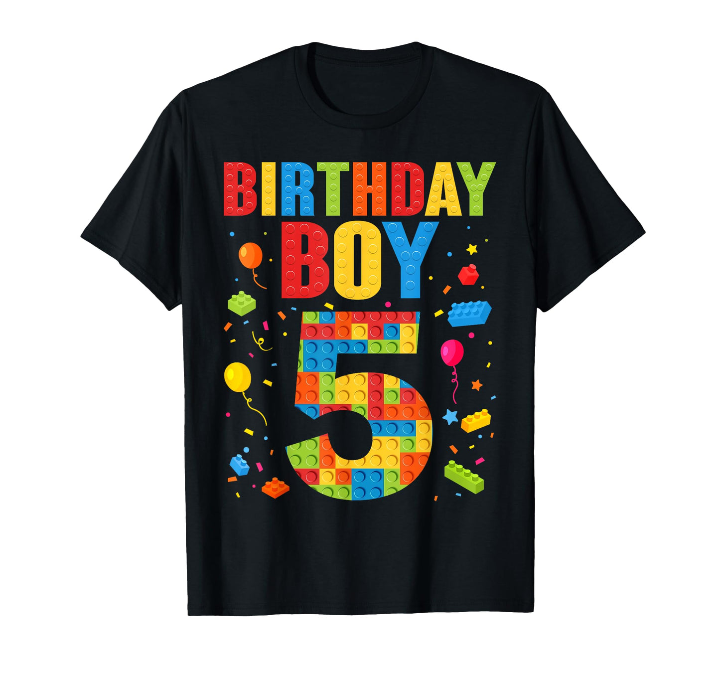 Birthday Boy 5 Year Old Building Blocks 5th Birthday Kids T-Shirt