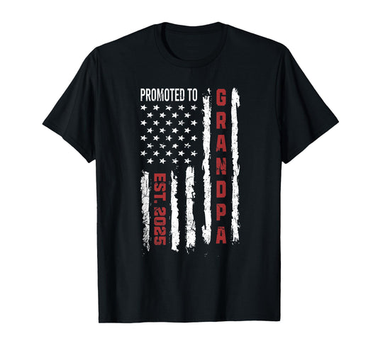 American Flag Promoted To Grandpa, First Time Grandpa 2025 Women Kids Men T-Shirt