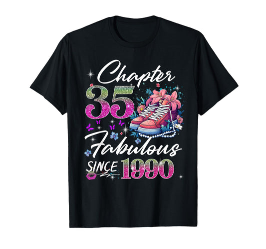 Chapter 35 Fabulous EST 1990 35th Floral Birthday Queen T-Shirt
