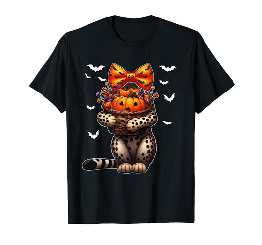 Halloween Costume Cosplay Cheetah Bow Tie Carved Pumpkin T-Shirt