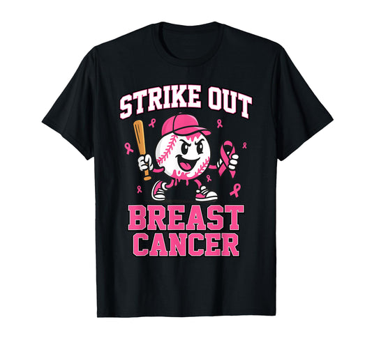 Strike Out Breast Cancer Baseball Ice Cream Drip Pink Ribbon T-Shirt
