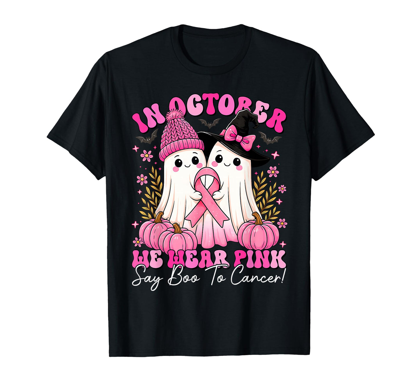Breast Cancer Women Halloween in October We Wear Pink T-Shirt
