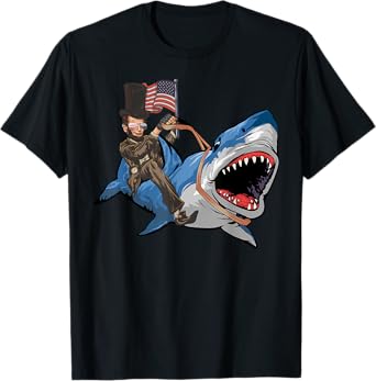 Abe Lincoln Riding Shark - Shark Lovers Shark 4th of July T-Shirt