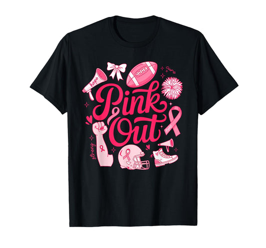 Pink Out Shirt Men Boy Kids Football Breast Cancer Awareness T-Shirt