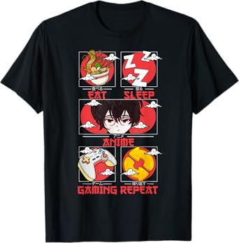 Retro Eat Sleep Anime Gaming Repeat Kawaii Anime Manga Gamer T-Shirt