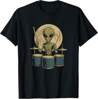 Funner Drummer Tee Alien Playing Drums Rock Music Fan T-Shirt