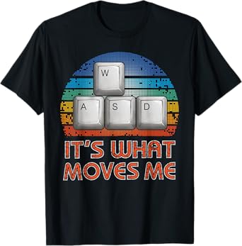 Vintage WASD PC Gamer T-Shirt - Classic Fit, Short Sleeve, Black - Gift for Men & Boys