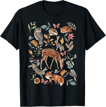 Cute Cottagecore Aesthetic Forest Animals Wildflower T-Shirt