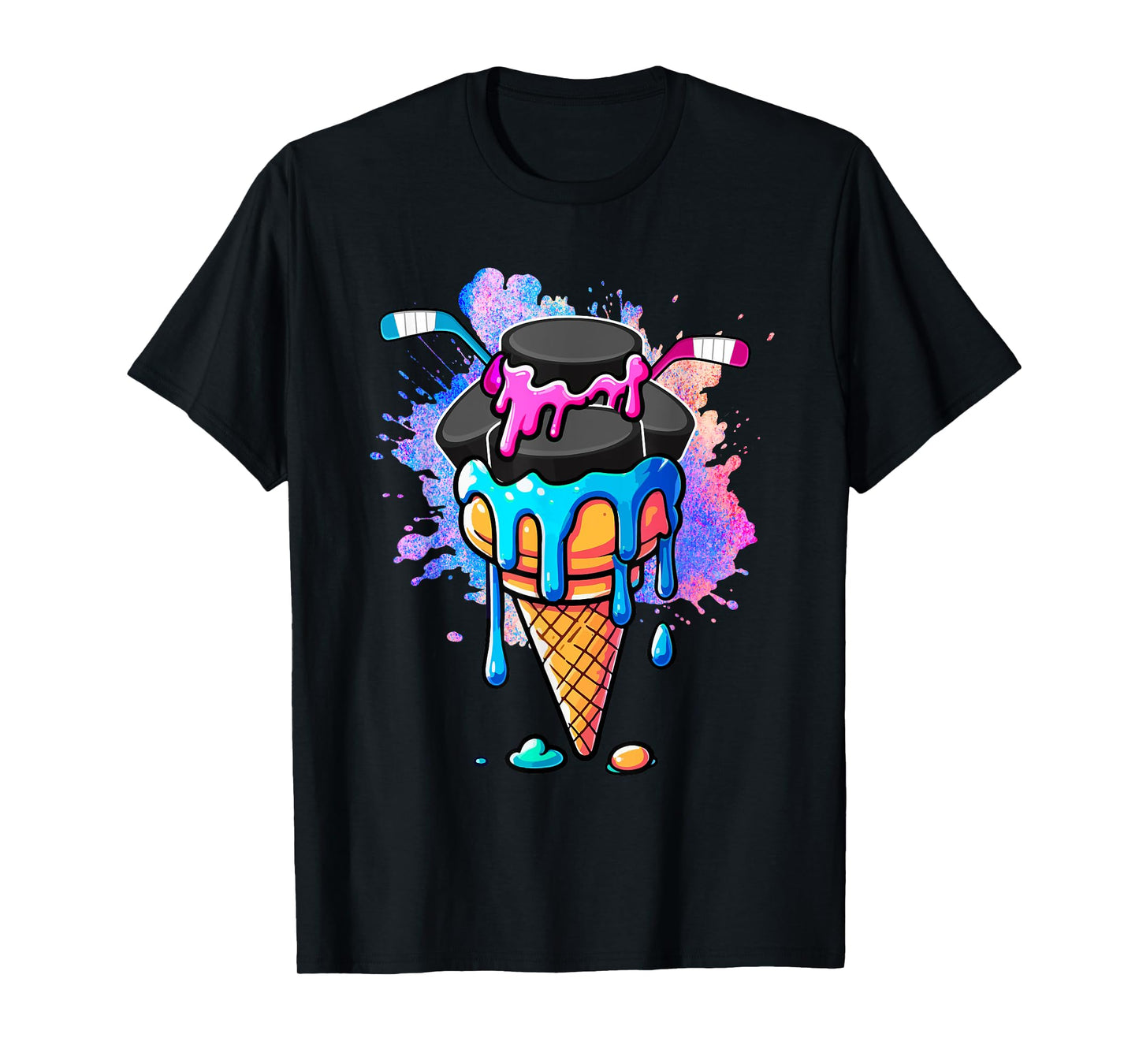 Hockey Equipments As Colorful Ice Cream Drip Funny Player T-Shirt