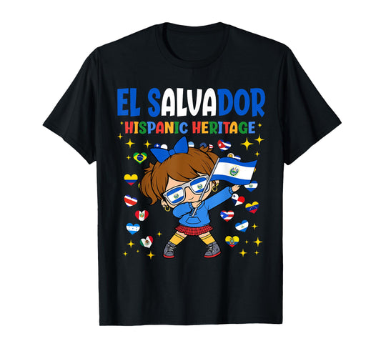Hispanic Heritage Month El Salvador Flag Salvadoran Girl Kid T-Shirt