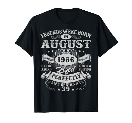 Legends Were Born in August 1986 Vintage 39th Birthday Men T-Shirt