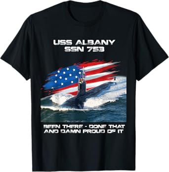USS Albany SSN-753 American Flag Submarine Veteran Xmas T-Shirt for Women Men