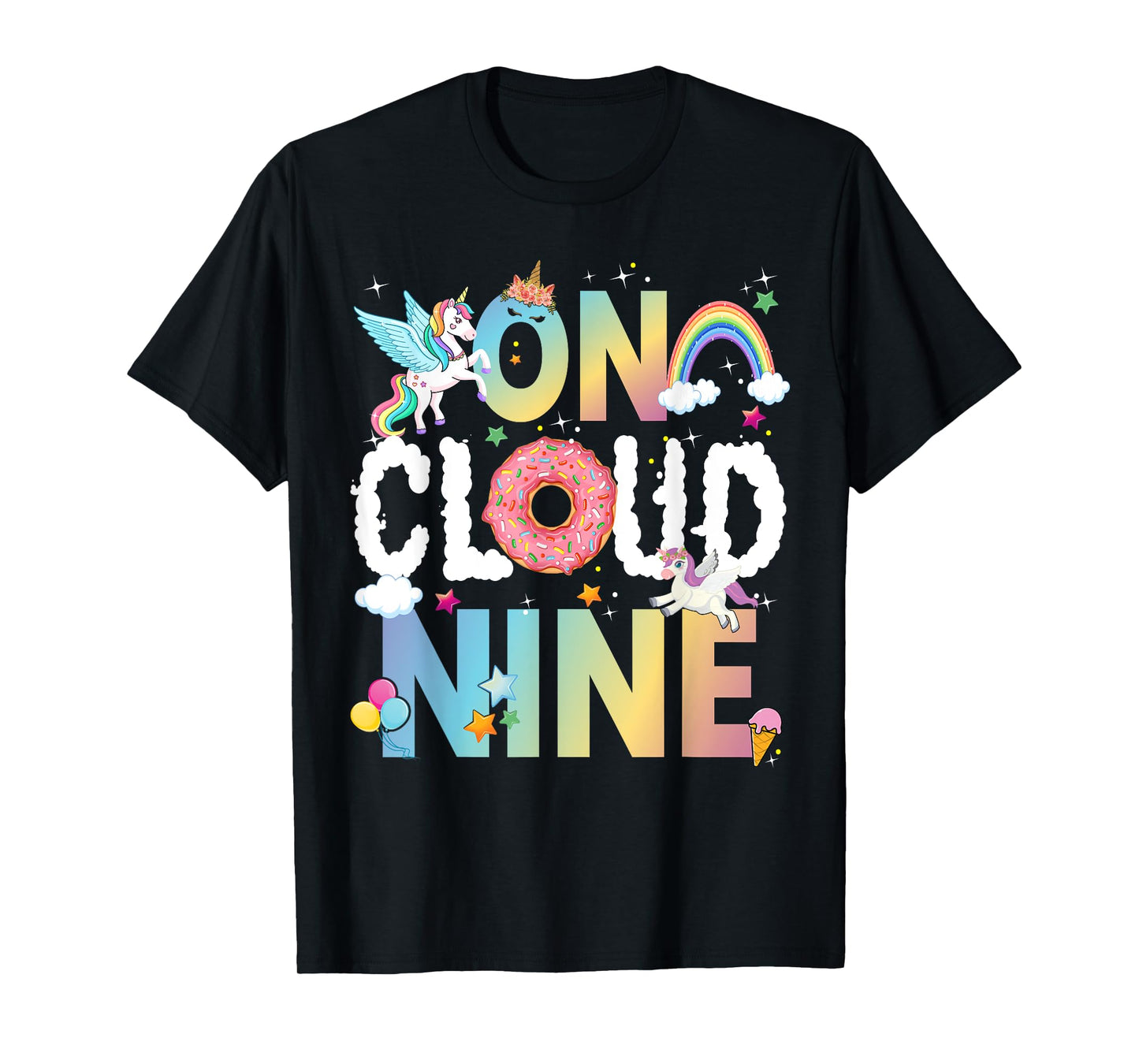 Retro On Cloud Nine Flower Happy 9th Birthday 9 Years Old T-Shirt