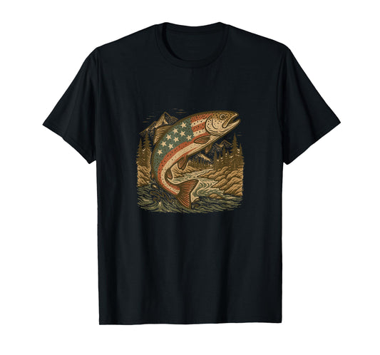 American Flag Trout Tee Patriotic Fishing Design for July 4 T-Shirt