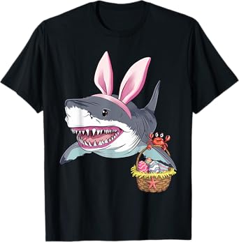Cute Easter Shark Bunny Ears Basket Eggs Happy Easter Gift T-Shirt