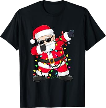Dabbing Santa Shirt XMas Lights Girls Boys Kids Christmas T-Shirt