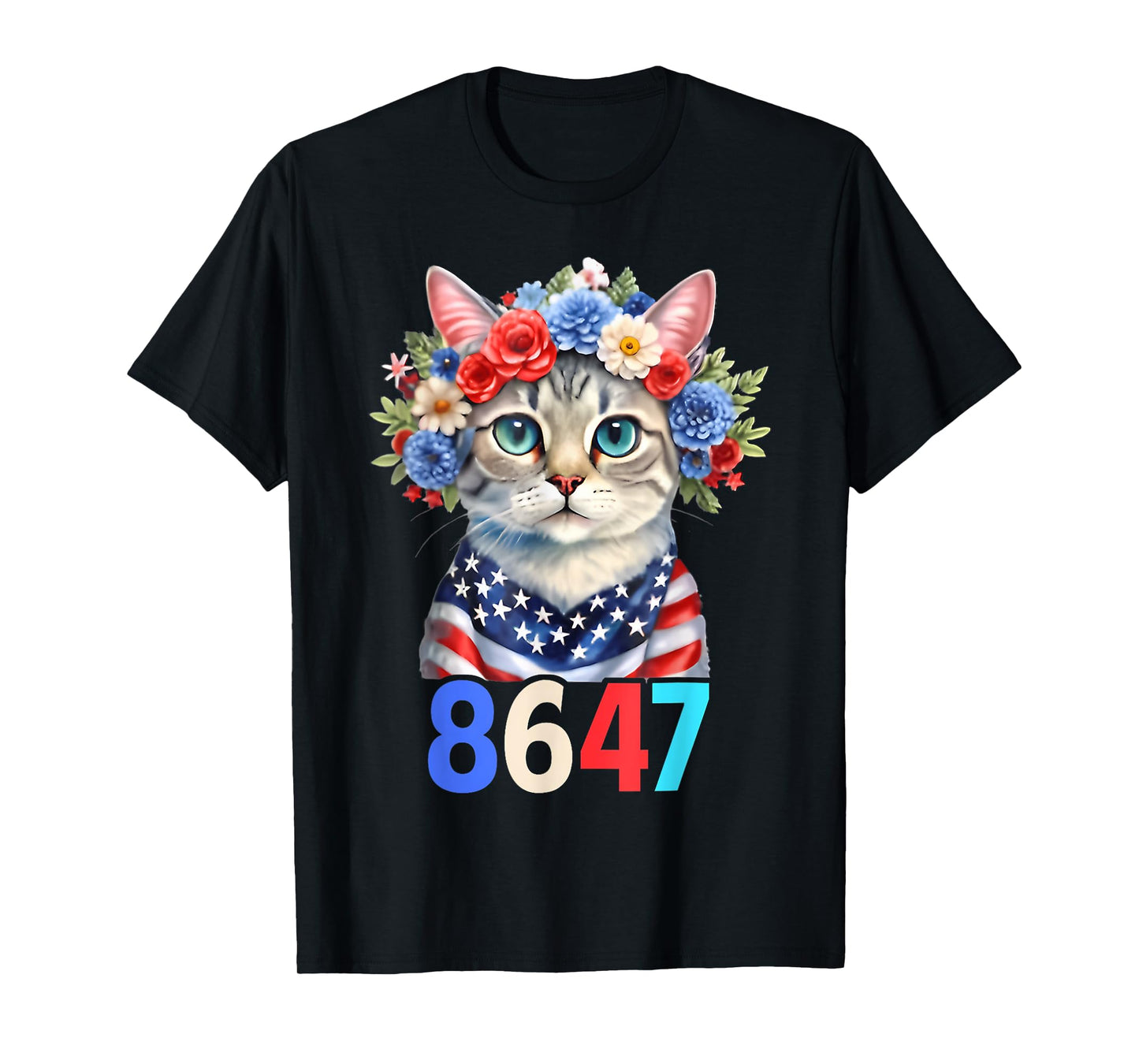 Retro Vintage 80S Style 8647 Floral Retro 86 47 Cat Lovers T-Shirt for Men Women