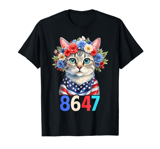 Retro Vintage 80S Style 8647 Floral Retro 86 47 Cat Lovers T-Shirt for Men Women