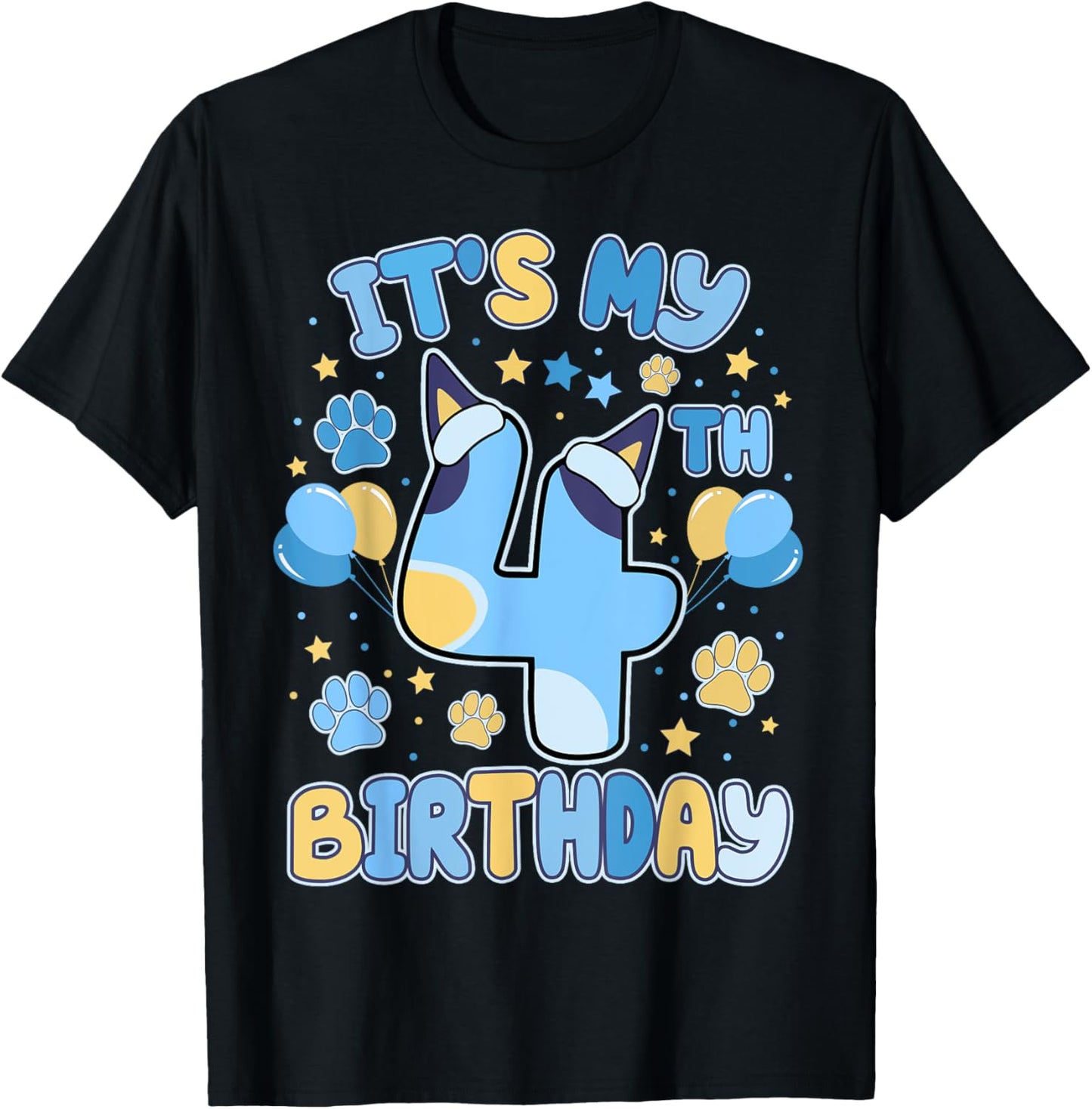 4th Birthday Boy Blue Dog Theme Party Four Cool 4 Year Old T-Shirt