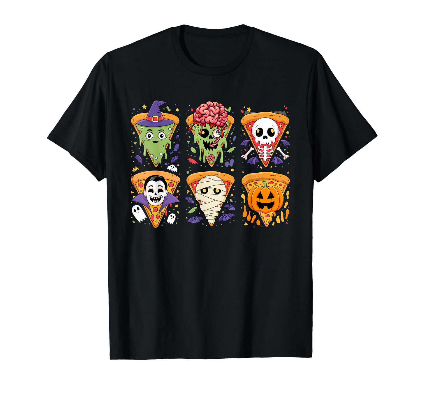 Group Horror Pizzas As Witch Mummy Zombie Halloween T-Shirt