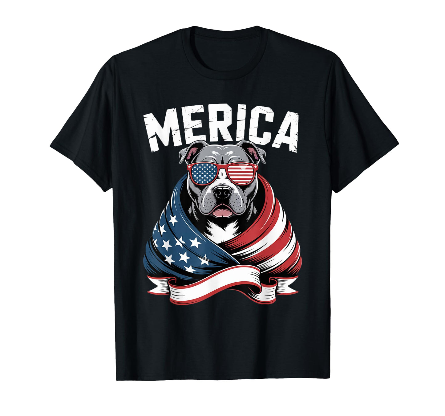 Merica Pitbull Dog Patriotic American Flag 4th Of July T-Shirt for Men Women Kids