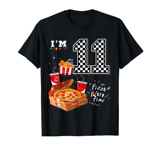 Funny Pizza Lover 11th Birthday Crew 11 Years Old Boys Match T-Shirt