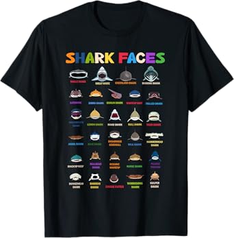 Types Of Shark Faces. Shark Face Identification Great Sea T-Shirt