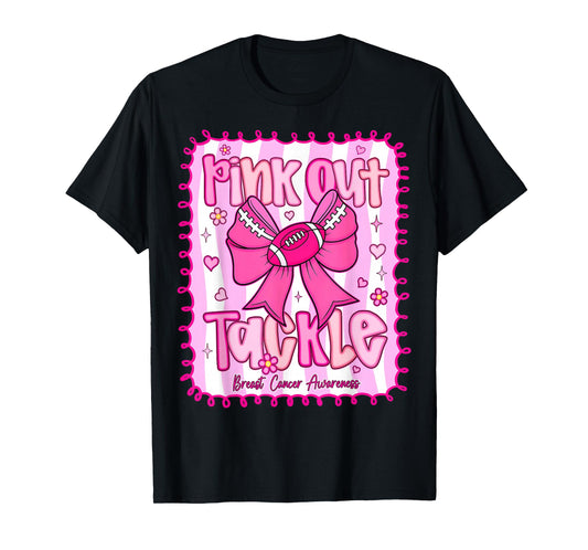 Pink Out Tackle Football Bow Pink Cheer Women Breast Cancer T-Shirt