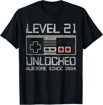 Level 21 Unlocked 21st Birthday 21 Year Old Video Gamer Boy T-Shirt