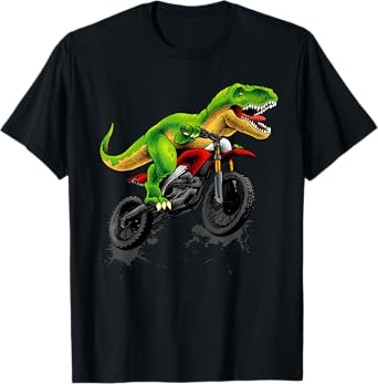 Funny Dirt Bike For Men Boys Kids Dinosaur Motorcycle Riding T-Shirt