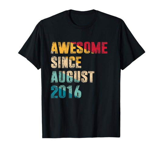 8 Years Old Bday Gift Awesome Since August 2016 8th Birthday T-Shirt