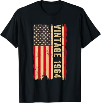 Vintage 1964 60th Birthday Gifts 60 Years Old American Flag T-Shirt