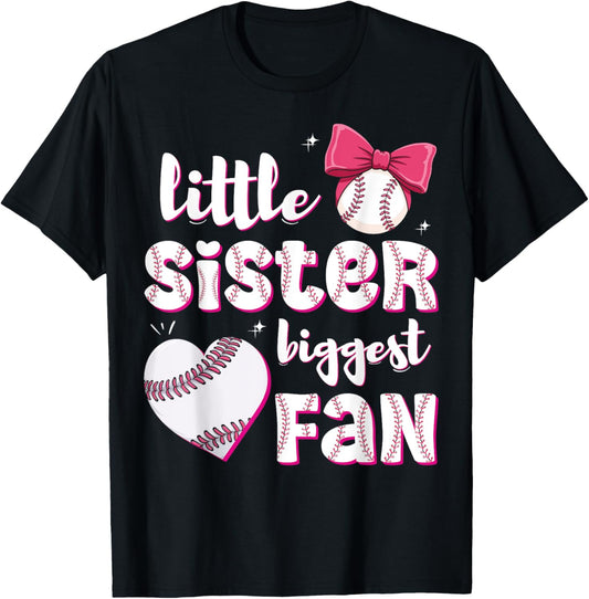 Baseball Little Sister Biggest Fan Baseball Girls Lil Sis T-Shirt