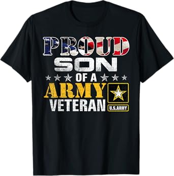 Proud Son Of A Army Veteran American Flag Military Gift T-Shirt