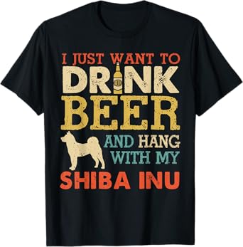 Shiba Inu Dad Drink Beer Hang With Dog Funny Men Vintage T-Shirt