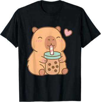 Cute Capybara Kawaii Anime Drinking Bubble Tea Lover Girls T-Shirt