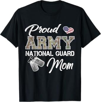 Proud Army National Guard Mom US Flag Dog Tag T-Shirt