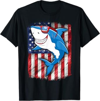 Shark 4th of July Shirt Boys Men Jawsome American Flag T-Shirt