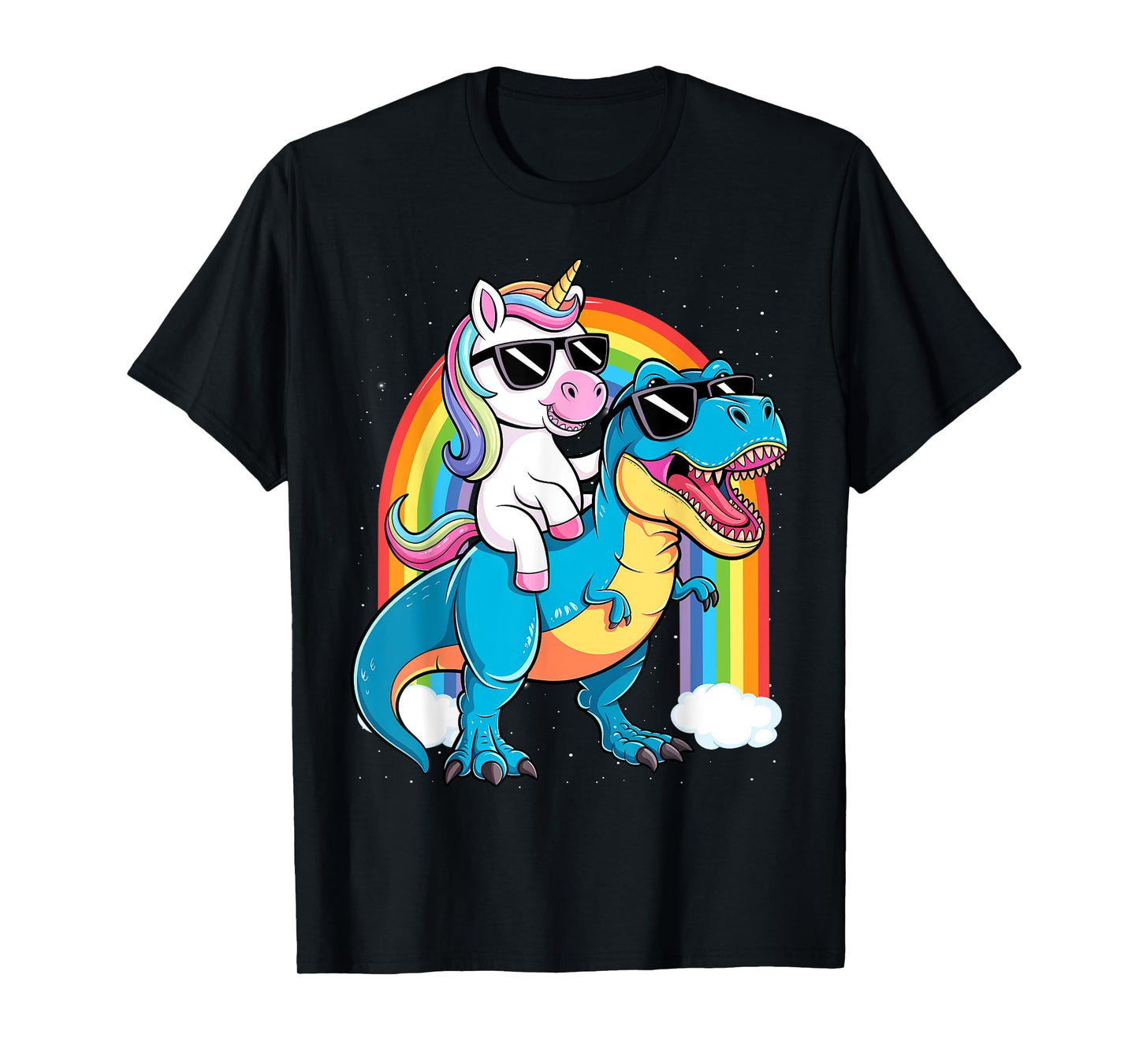 Unicorn Riding T Rex Dinosaur Boys Girls Kids Men T-Shirt