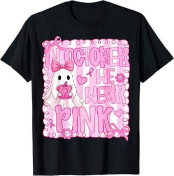 In October We Wear Pink Cute Ghost Halloween Breast Cancer T-Shirt
