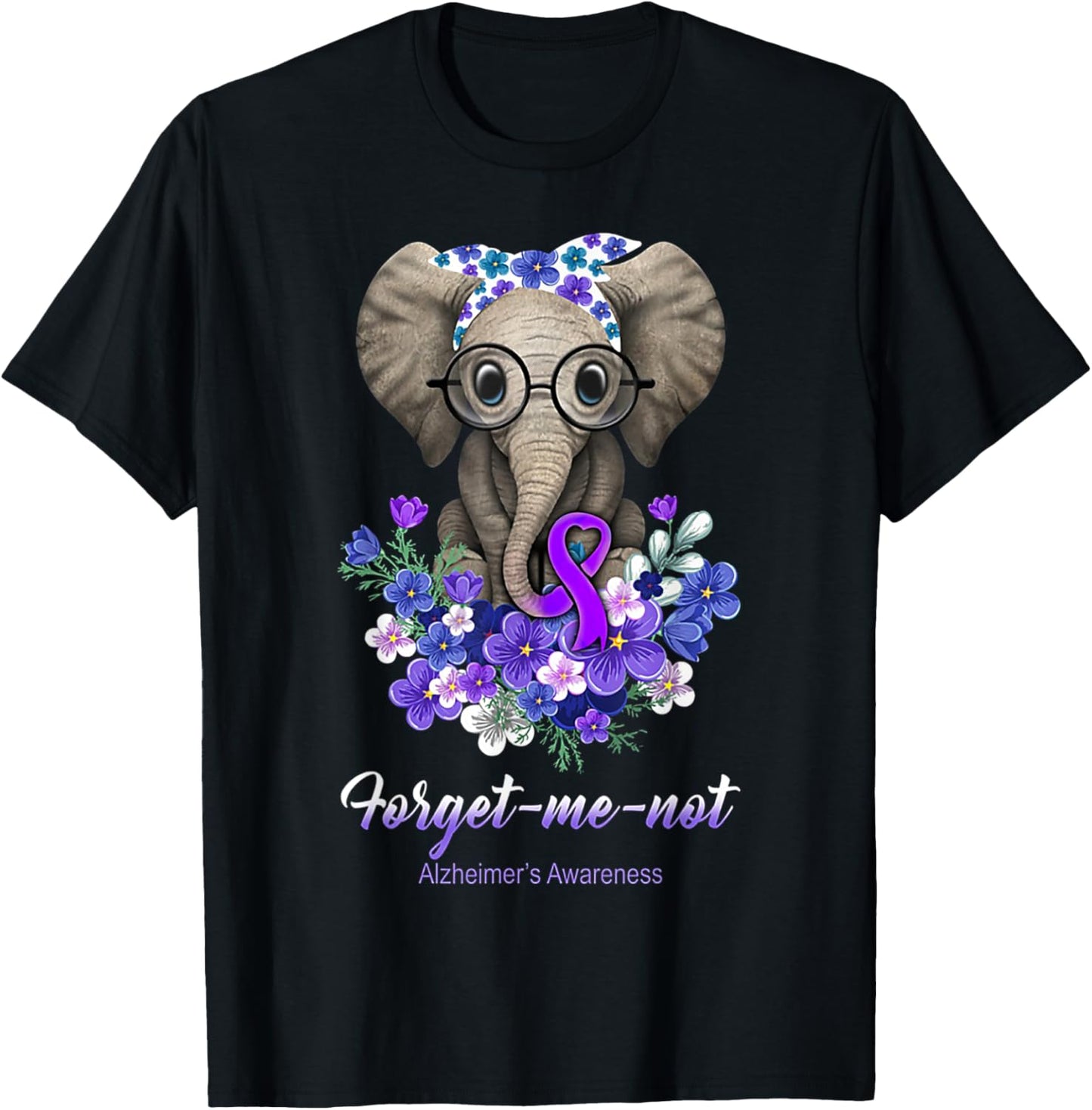 Forget me not Alzheimer's Awareness Elephant Flower T-Shirt