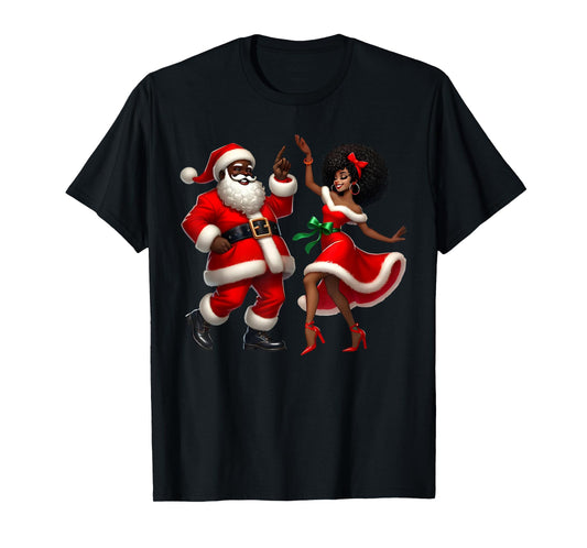 African Santa Mrs Claus Dancing African American Christmas T-Shirt